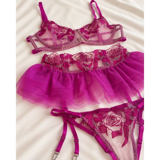 Σετ Σουτιέν με Choker, Ψηλόμεσο G-String και Ζαρτιέρες με Καλτσοδέτες