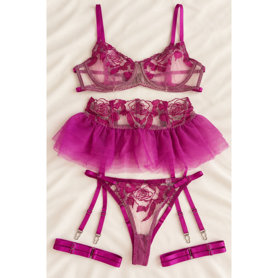 Σετ Σουτιέν με Choker, Ψηλόμεσο G-String και Ζαρτιέρες με Καλτσοδέτες