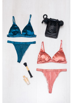 Σετ Bralette Τρίγωνο Σατέν Ενισχυμένο με Brazilian Σλιπ