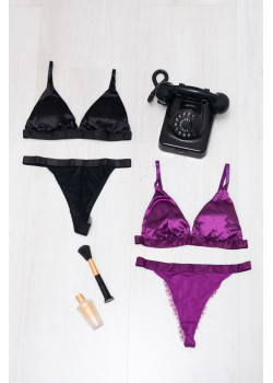 Σετ Bralette Τρίγωνο Σατέν Ενισχυμένο με Brazilian Σλιπ