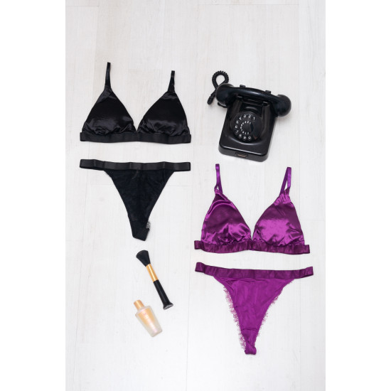 Σετ Bralette Τρίγωνο Σατέν Ενισχυμένο με Brazilian Σλιπ