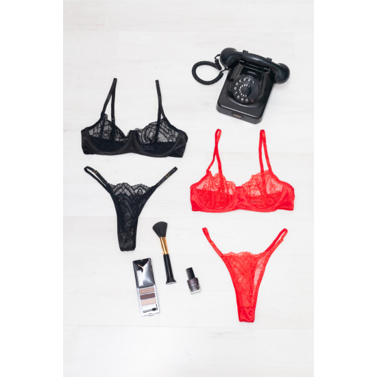 Σετ Σουτιέν Σατέν με Δαντέλα και String Ρυθμιζόμενο